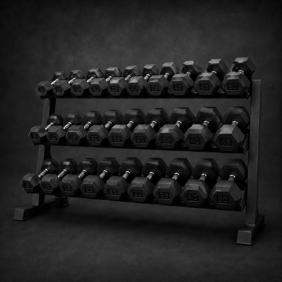 Stealth Series 550 LB Hex Dumbbell Set with Rack