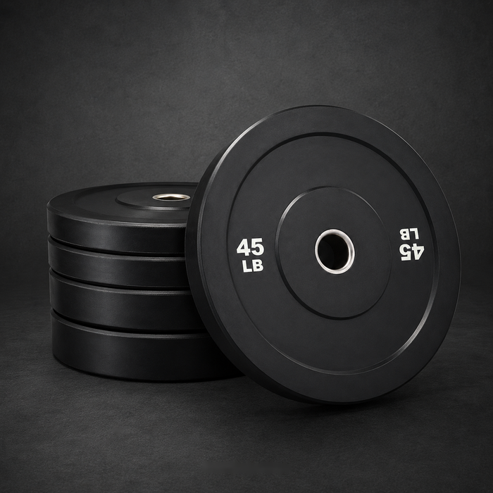 Holtmark Fitness Black Bumper Plates product image on dark studio background