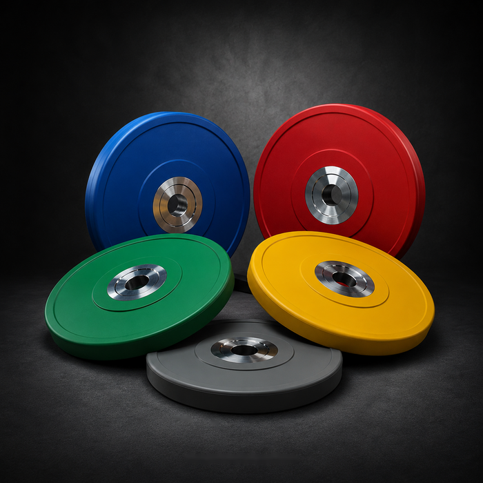 Holtmark Fitness Competition Bumper Plates product image on dark studio background